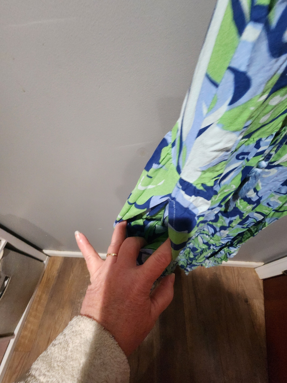 Blue & Green Printed Women's Maxi Skirt with Tie Waist - Picture 3 of 7